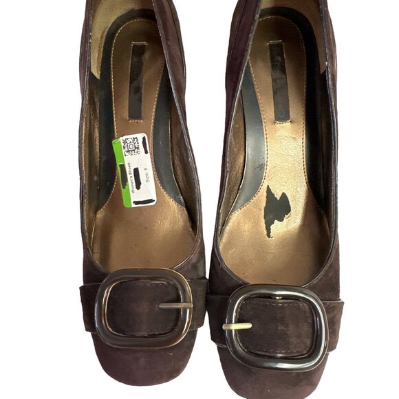 Bandolino Women's Brown Suede Stack Heel Pumps With Buckle Detail Sz 8 - Picture 11 of 12